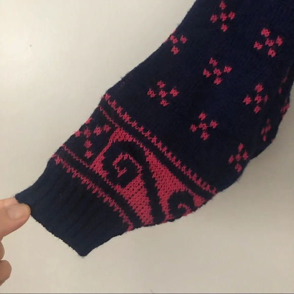 Vintage 80s Grandma Sweater Oversized Geometric Fair Isle V Neck M Medium - Picture 5 of 8